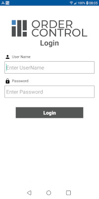 Order-Control Android Connect Login Screen